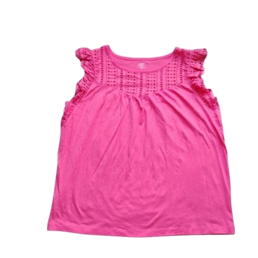 NEW Crown & Ivy Blouse XL Hot Pink Eyelet Ruffle Sleeveless Top